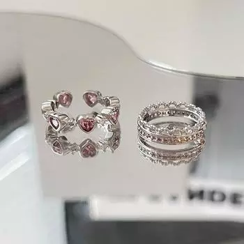 Кольцо Pink Love, женское Ins Light Luxury Niche Design Sense, можно складывать, отверстие в кольце с двойной короной можно регулировать