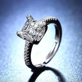 Кольцо Princess Square White Diamond Simulation Moissanite Square Open Ring для женщин, модное кольцо Live Ring Opening adjustable