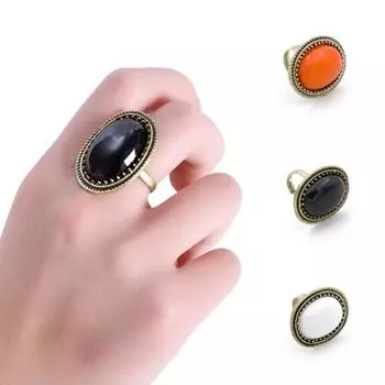 Кольцо Регулируемое инкрустированное кольцо из сплава из натурального камня для драгоценных камней, большой овал для свиданий чёрный