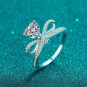 Кольцо с бантом и короной из муассанита высокой чистоты VVS1 Lab Diamond 1 карат, стерлинговое серебро 925 пробы, женские кольца с платиновым покрытием, ювелирные изделия 5