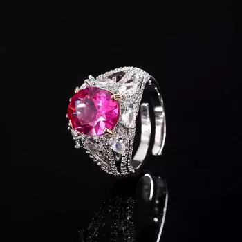 Кольцо с бриллиантами Hao Set With Diamond Temperament Elliptical Imitation Blue Red Corundum Gemstone Diamond Ring Queen With The Same Open Ring Women