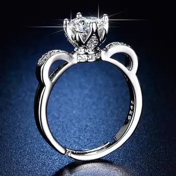 Кольцо с бриллиантами из моцареллы и имитацией короны принцессы Trendy Ins Fashion Hollow Bear Ear Ring opening adjustable