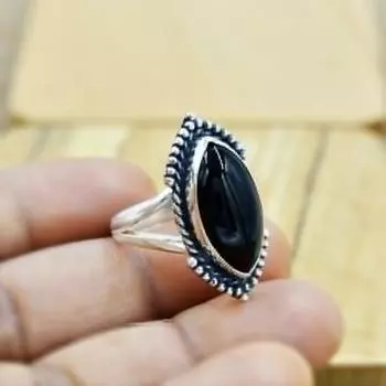 Кольцо с черным ониксом, кольцо из стерлингового серебра 925 пробы, дизайнерское кольцо ручной работы, кольцо с безелем, женское кольцо, эффектное кольцо 6