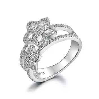 Кольцо с цветком из серебра S925 пробы, женское модное индивидуальное кольцо с микроцирконом и бриллиантами, обручальное кольцо US size 5 # белого золота