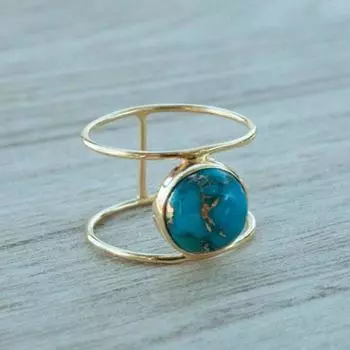 Кольцо с драгоценным камнем Lab Blue Copper Turquoise, кольцо из желтого золота, ювелирные изделия ручной работы, дизайнерское кольцо, женское кольцо, серебро 925 пробы 6