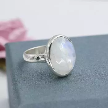 Кольцо с драгоценным камнем Rainbow Moonstone, дизайнерское кольцо ручной работы, богемное кольцо, обручальное кольцо, серебро 925 пробы 6