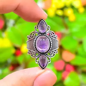 Кольцо с драгоценным камнем Sage Amethyst, ручная работа, стерлинговое серебро 925 пробы, размер 10 n9o86