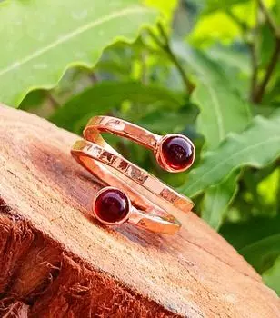 Кольцо с гранатом, кольцо из змеи и меди, регулируемые кольца, ювелирные изделия ручной работы в стиле бохо, кольцо с драгоценными камнями, ювелирные изделия из меди, подарок на помолвку Copp-St-R571 M красный