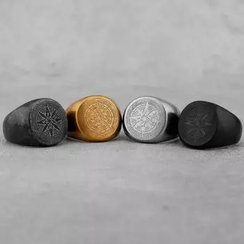 Кольцо с рунами Nordic Viking Compass, стильное винтажное кольцо, нержавеющая сталь 316l, доступно в четырех цветах, подходит как мужчинам, так и женщинам, размер 17-23 см. 17cm серый