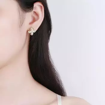 Кольцо-серьга с вращающейся цепочкой на ключицу из микрокристаллического циркония с вращающейся счастливой травой