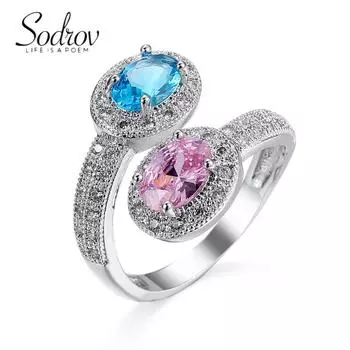 Кольцо SODROV Creative Design с сине-розовым цирконом 6