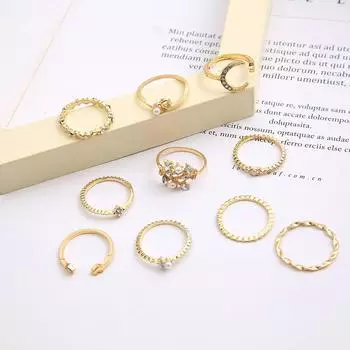 Кольцо Star Moon с бриллиантами Love Pearl Leaves, набор из 10 колец, креативное женское ретро-кольцо на костяшку пальца, ювелирные изделия для женщин