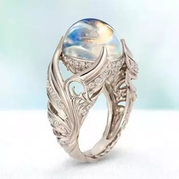 Кольцо в форме лебедя из цветного искусственного лунного камня в европейском и американском стиле для женщин number 11 серебряный