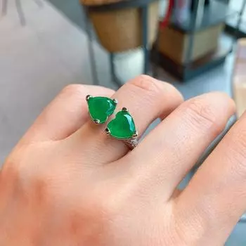 Кольцо в форме сердца с имитацией ювелирных изделий женское Paraiba Emerald Temperament Simple Opening