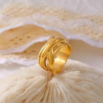 Кольцо Wind Light Luxury с неровными линиями, расположенными в шахматном порядке, из титановой стали, позолоченное в стиле ретро 18 карат No. 6