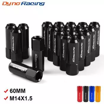Колесные гайки Dynoracing 60 мм M14*1,5, новые 20 шт., колесные гайки с гоночными выступами, винт/алюминиевая гайка M14X1,5 чёрный