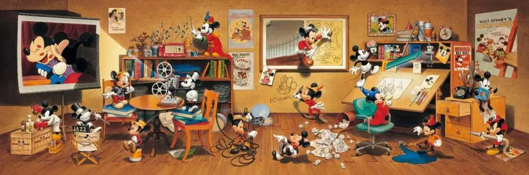 Коллекция Tenyo из 456 элементов пазла серии Gyutto с витражами и сервисной картой Disney Mickey Mouse [Сделано в Японии]! (18,5x55,5см) ДГ-456-736