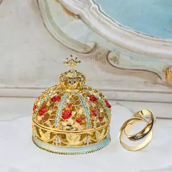 Коллекция украшений для хранения колец в форме короны с эмалевыми стразами синий