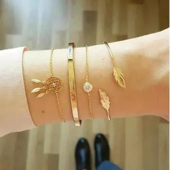 Комбинация из 4 браслетов Leaf Multi Design золотистый