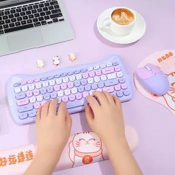 Комбинация клавиатуры и мыши Cute Cat, беспроводной набор клавиатуры и мыши 2,4G, совместимый с ноутбуком, ПК, ноутбуком, планшетом, компьютером розовый