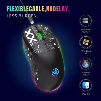 Комбинированная проводная клавиатура и мышь HXSJ K68 RGB Streamer Мини-игровая клавиатура Мембранная клавиатура и чёрный