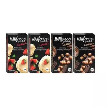 Комбинированная упаковка презервативов Manforce Cocktail с точечными кольцами (Клубника+ваниль и шоколад+фундук)- 10 кусочков (Пакет из 4)