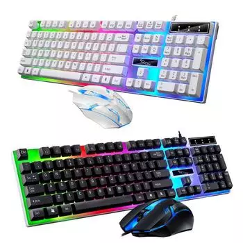 Комбинированный набор геймерской клавиатуры и мыши, RGB светодиодный 104-клавишный проводной игровой набор клавиатуры и мыши для ноутбука, ноутбука, настольного ПК, планшета белый