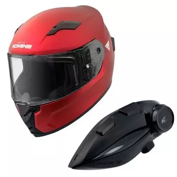 KOMINE FL Full Face Helmet Motorcycle Intercom Mat Metal Red M HK-170 + KK-902