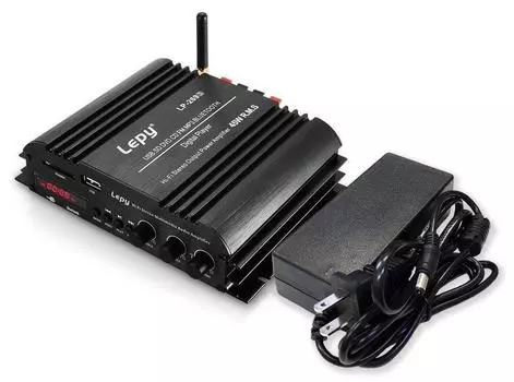 Компактный аудиоусилитель LEPY 4-канальный с поддержкой Bluetooth, выход 45 Вт x 4 канала, возможность воспроизведения с карт, стереоусилитель мощности, адаптер 12 В 5 А в комплекте 4.0 USB/SD