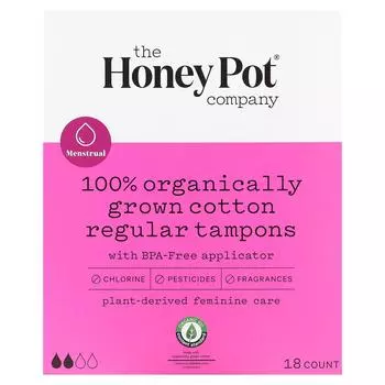 Компания Honey Pot, тампоны из 100% органически выращенного хлопка, стандартные, 18 штук