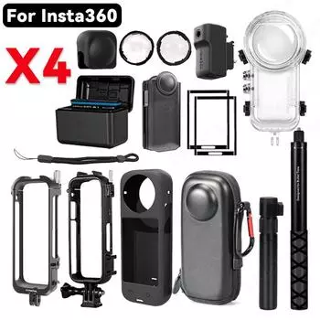 Комплект аксессуаров для Insta360 X4 Защитная крышка объектива Защитная рамка Чехол для дайвинга Сумка для хранения Чехол Защитная пленка для экрана Зарядное устройство Insta 360 X4 For Insta360 X4