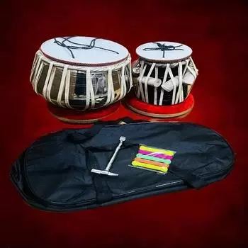 Комплект барабанов Tabla из нержавеющей стали, стальной баян, деревянная дайя Sheesham с бесплатным Gatta, молотком и сумкой для переноски