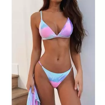 Комплект бикини Tie Dye купальник женский купальники для женщин купальные костюмы купальные костюмы пляжная одежда бикини S синий
