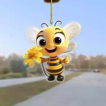 Комплект из 1 предмета: подвеска из плоского акрила Cute Bee 2D, декоративная подвеска на зеркало заднего вида автомобиля, аксессуары для сумки и брелока Cute bee