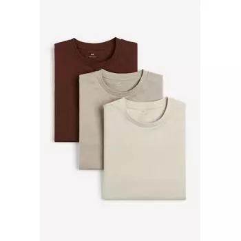 Комплект из 3 футболок HM Regular Fit, бежево-коричневый XS