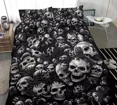 Комплект из 3 предметов пододеяльника Silver Skull Pile - пододеяльник с черепом - постельное белье с черепом - покрывало с черепом - комплект постельного белья с черепом 70x133cm 2pcs