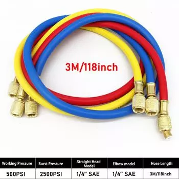 Комплект из 3 шлангов для заправки хладагента 3M/118 дюймов (2500~500) PSI AC подходит для HVAC кондиционер манометр коллектора хладагента R12 R22 R502 3M