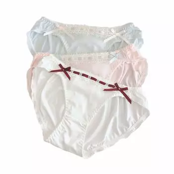 Комплект из 3 симпатичных шорт Macaron Low L [Laisve], 3, цвета, лента, шелк, классный, лето, цвет, посадка, нижнее белье, трусики, оборки, женские, синий, розовый,