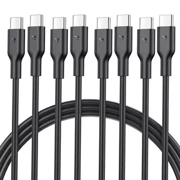 [Комплект из 4] USB-кабель C RAMPOW [1 м x 4 шт./черный PD-совместимый, быстрая зарядка 60 Вт] Передача данных USB-C и USB-C Предотвращение отключения Видео