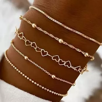 Комплект из 5 браслетов-цепочек Figaro — стильный и простой женский дизайн