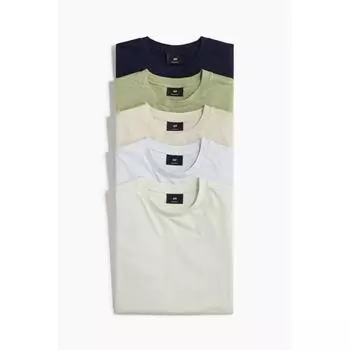 Комплект из 5 футболок HM Regular Fit, цвет бледно-зеленый XS