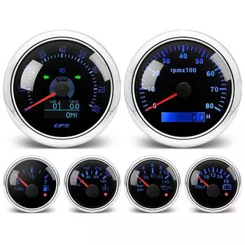 Комплект из 6 автомобильных счетчиков 85 мм GPS спидометр тахометр с GPS антенной 52 мм напряжение/температура воды/давление масла/уровень топлива 1/8NPT
