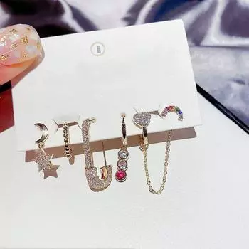 Комплект из 6 серег-колец из стерлингового серебра 925 пробы для женщин, роскошный комплект из 6 серег в форме сердца и звезд, летние ювелирные изделия, новинка