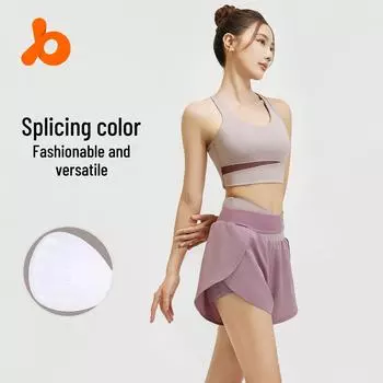 Комплект из двух частей шорт для фитнеса и йоги Juyitang Color Match Anti-Exposure Small