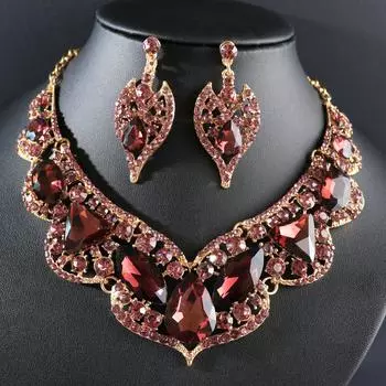 Комплект из ожерелья и серег, комплект из 2 предметов из сплава Court Temperament с кристаллами в стиле ретро красный