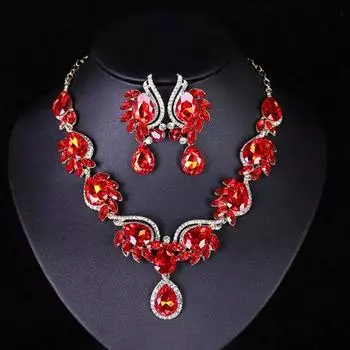 Комплект из ожерелья и сережек, модное банкетное платье, женские аксессуары красный