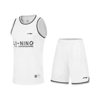 Комплект из жилета и шорт с круглым вырезом и логотипом серии Li Ning CBA, баскетбольный комплект для мужчин, спортивная одежда, стандартный белый цвет AATT027-3 L