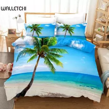 Комплект пододеяльников Beach из полиэстера Tropical Island с пальмами и морским пляжем Nature theme Double Queen King Size пододеяльник EU single(135x200cm)