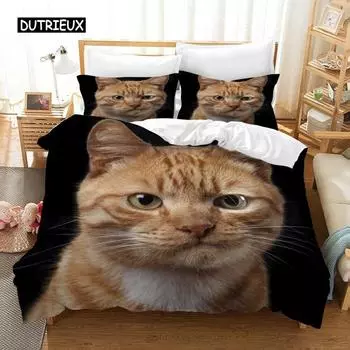 Комплект пододеяльников для кошек, подарки для любителей кошек, постельное белье для женщин, милый узор с котятами, декор для спальни, двуспальная кровать размера Queen King Size, пододеяльник EU single(135x200cm)