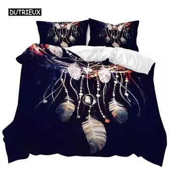 Комплект пододеяльников Dream Catcher Boho Glowing Feather Twin с покрывалом Mandala Double Queen King Size из полиэстера EU single(135x200cm)